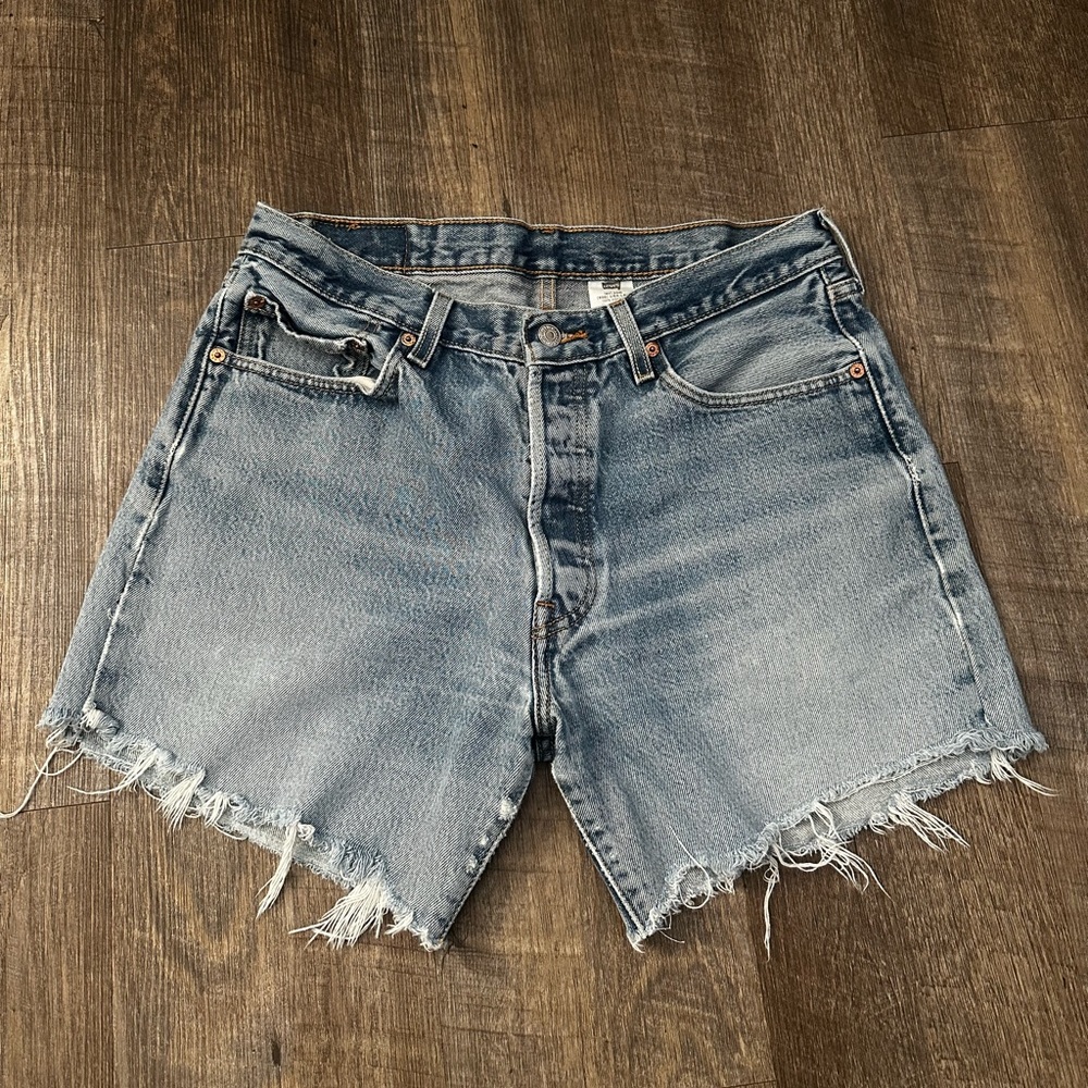 Levi's Blue Frayed Jean Shorts